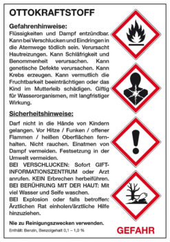 Aufkleber: Produktbeschreibung Ottokraftstoffe